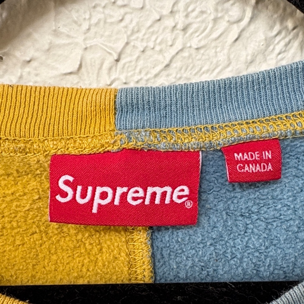 Supreme Split Crewneck Sweatshirt in Mustard & Light Blue - Authenticated - Picture 2 of 8